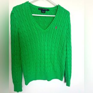 Ralph Lauren Polo Cable Knit Kelly Green V-neck Sport Sweater Women’s Large
